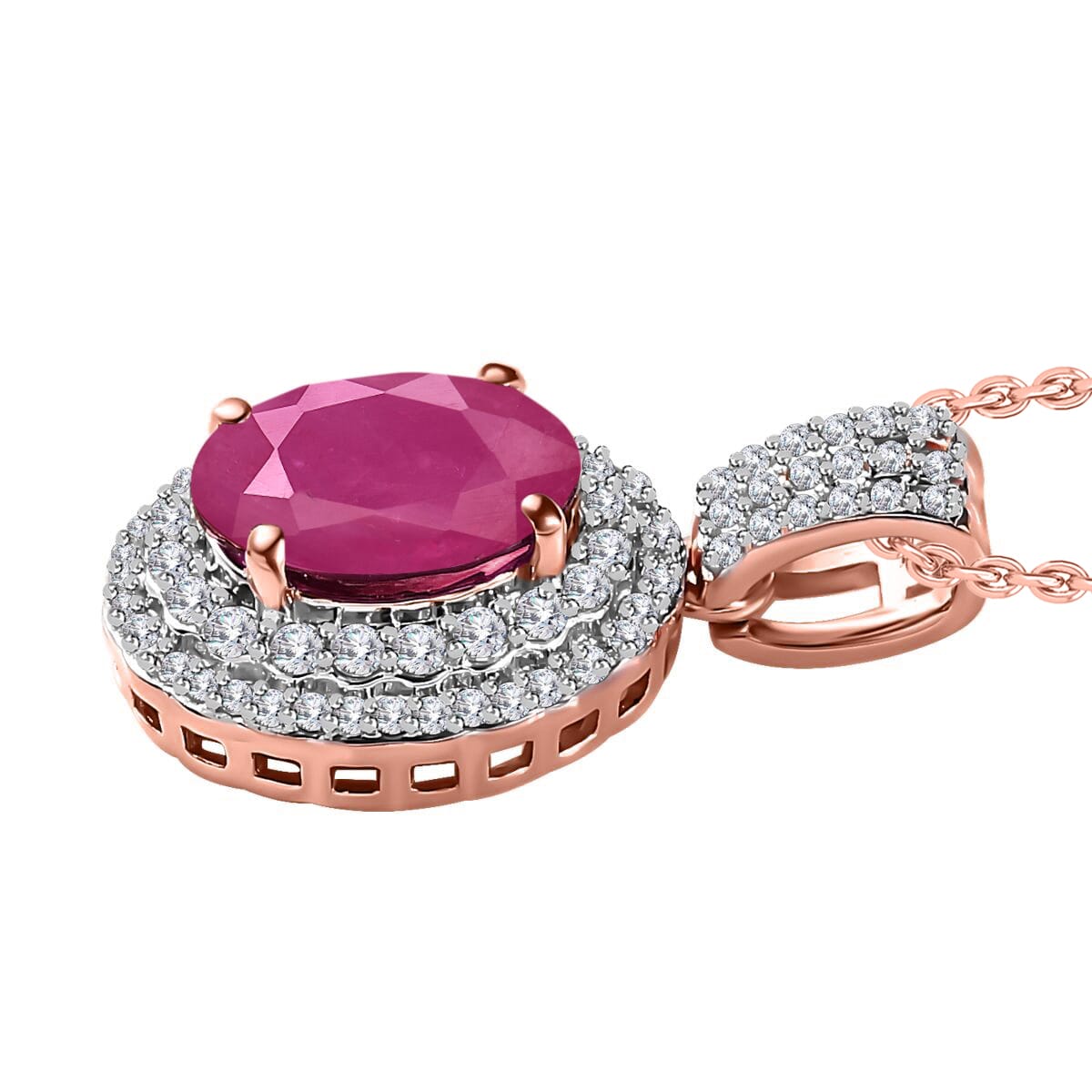 Rhapsody AAAA Mozambique Ruby and E-F VS2 Diamond 3.02 ctw Pendant Necklace 20 Inches in 18K Rose Gold image number 2