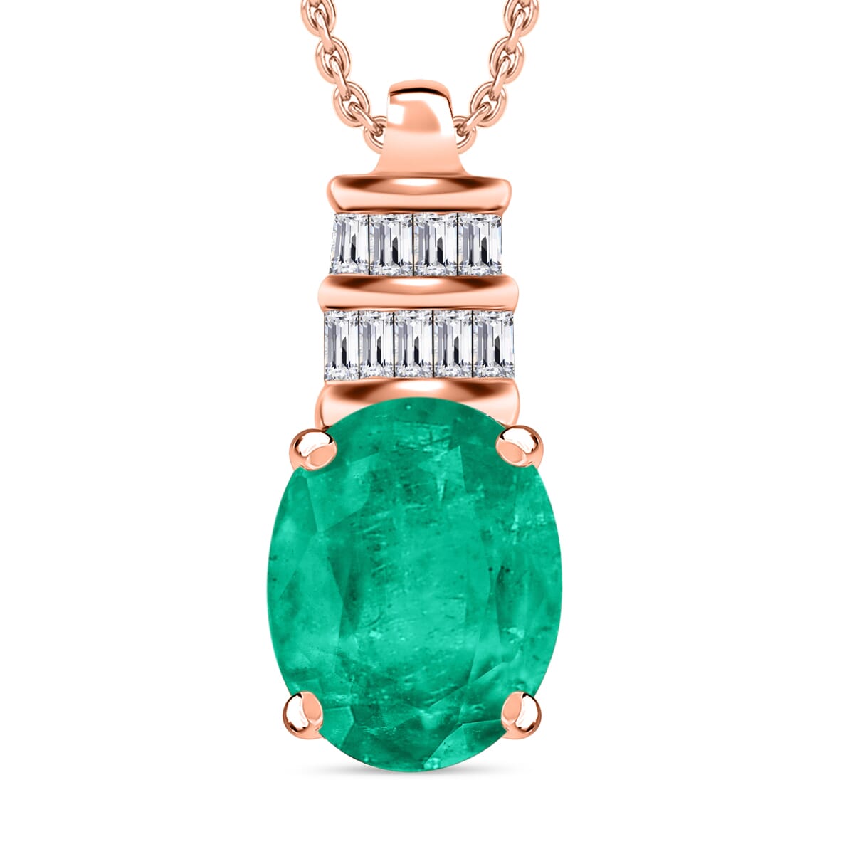Rhapsody AAAA Kagem Zambian Emerald and E-F VS2 Diamond 1.94 ctw Pendant Necklace 20 Inches in 18K Rose Gold image number 0