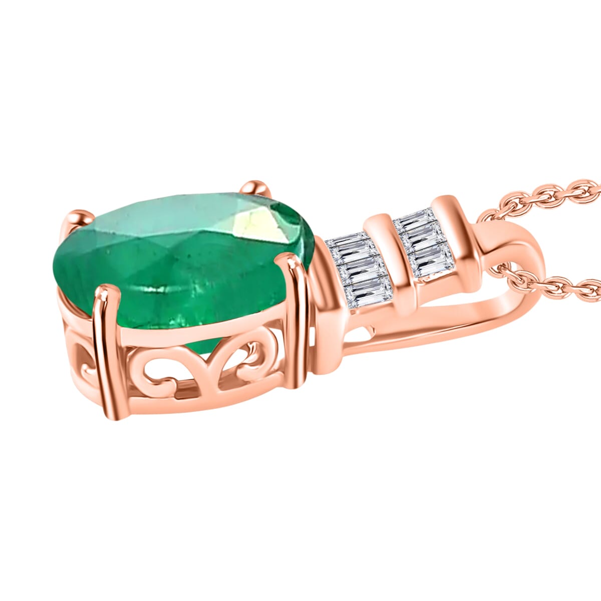 Rhapsody AAAA Kagem Zambian Emerald and E-F VS2 Diamond 1.94 ctw Pendant Necklace 20 Inches in 18K Rose Gold image number 2