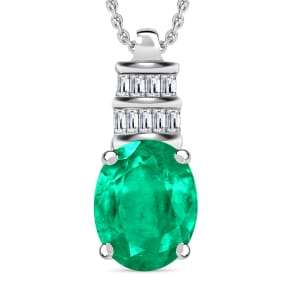 Rhapsody AAAA Kagem Zambian Emerald and E-F VS2 Diamond 1.94 ctw Pendant Necklace 20 Inches in 950 Platinum