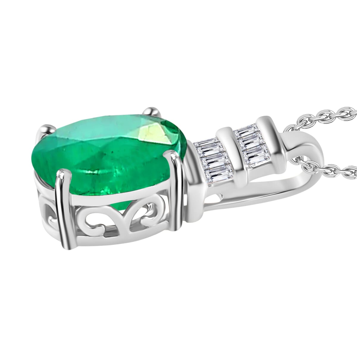 Rhapsody AAAA Kagem Zambian Emerald and E-F VS2 Diamond 1.94 ctw Pendant Necklace 20 Inches in 950 Platinum image number 2