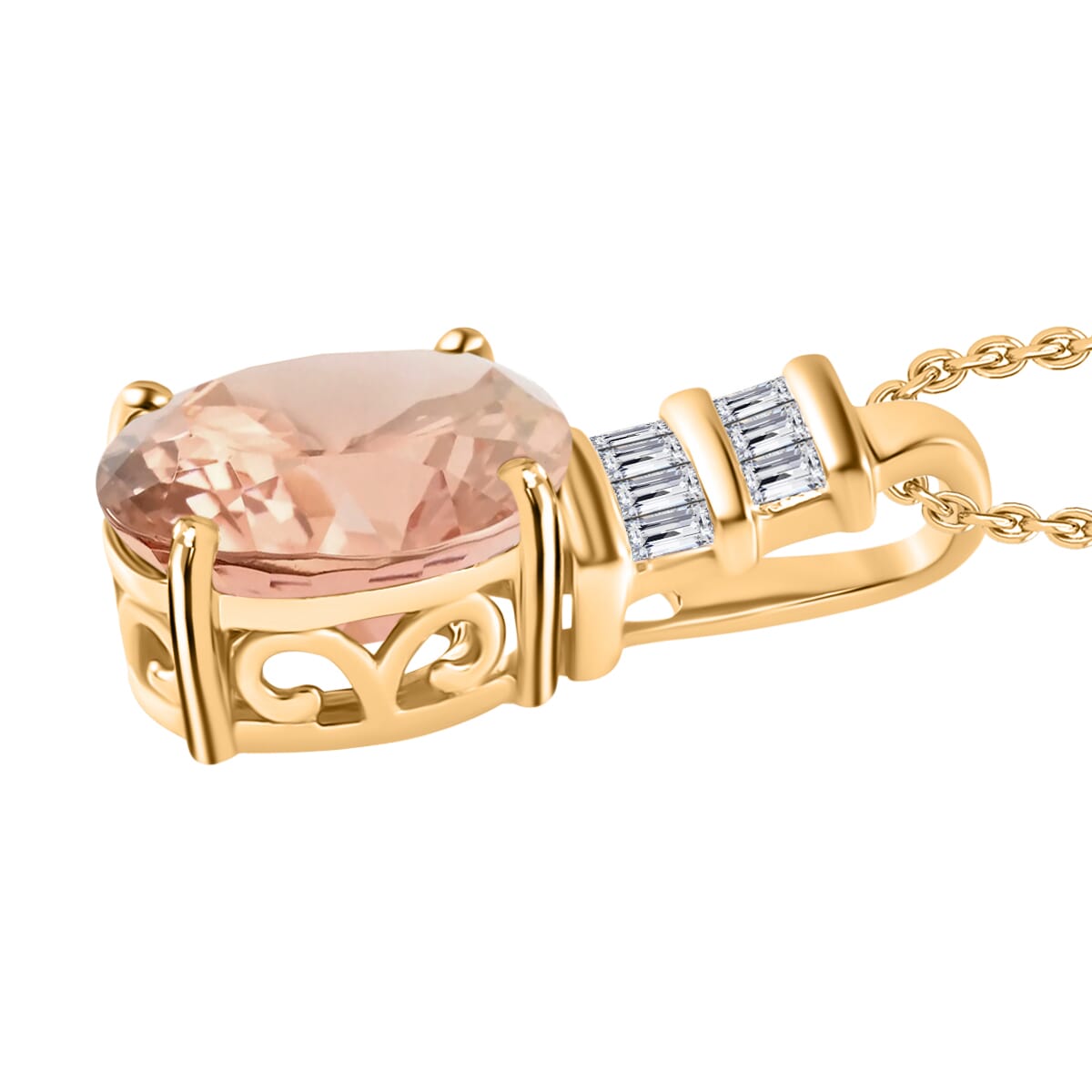 Luxoro Premium Pink Morganite and G-H I1 Diamond 2.54 ctw Pendant Necklace 20 Inches in 14K Yellow Gold image number 2