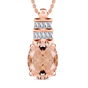 Luxoro Premium Pink Morganite and G-H I1 Diamond 2.54 ctw Pendant Necklace 20 Inches in 14K Rose Gold