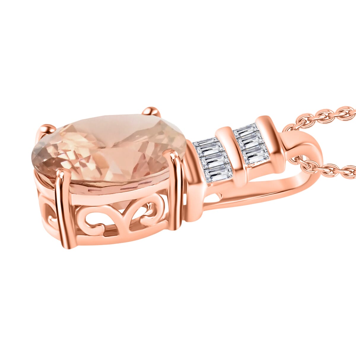 Luxoro Premium Pink Morganite and G-H I1 Diamond 2.54 ctw Pendant Necklace 20 Inches in 14K Rose Gold image number 2