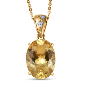 D'Joy Yellow Labradorite and Luxuriant Lab Grown Diamond 5.25 ctw Solaris Crown Pendant Necklace 20 Inches in 18K Vermeil Yellow Gold Over Sterling Silver
