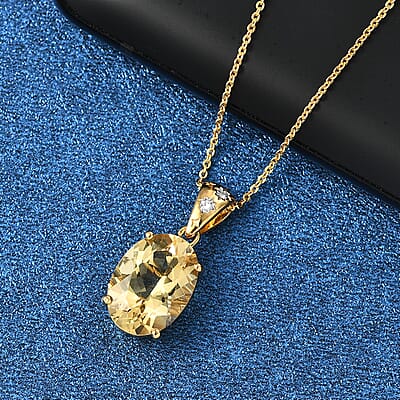D'Joy Yellow Labradorite and Luxuriant Lab Grown Diamond 5.25 ctw Solaris Crown Pendant Necklace 20 Inches in 18K Vermeil Yellow Gold Over Sterling Silver