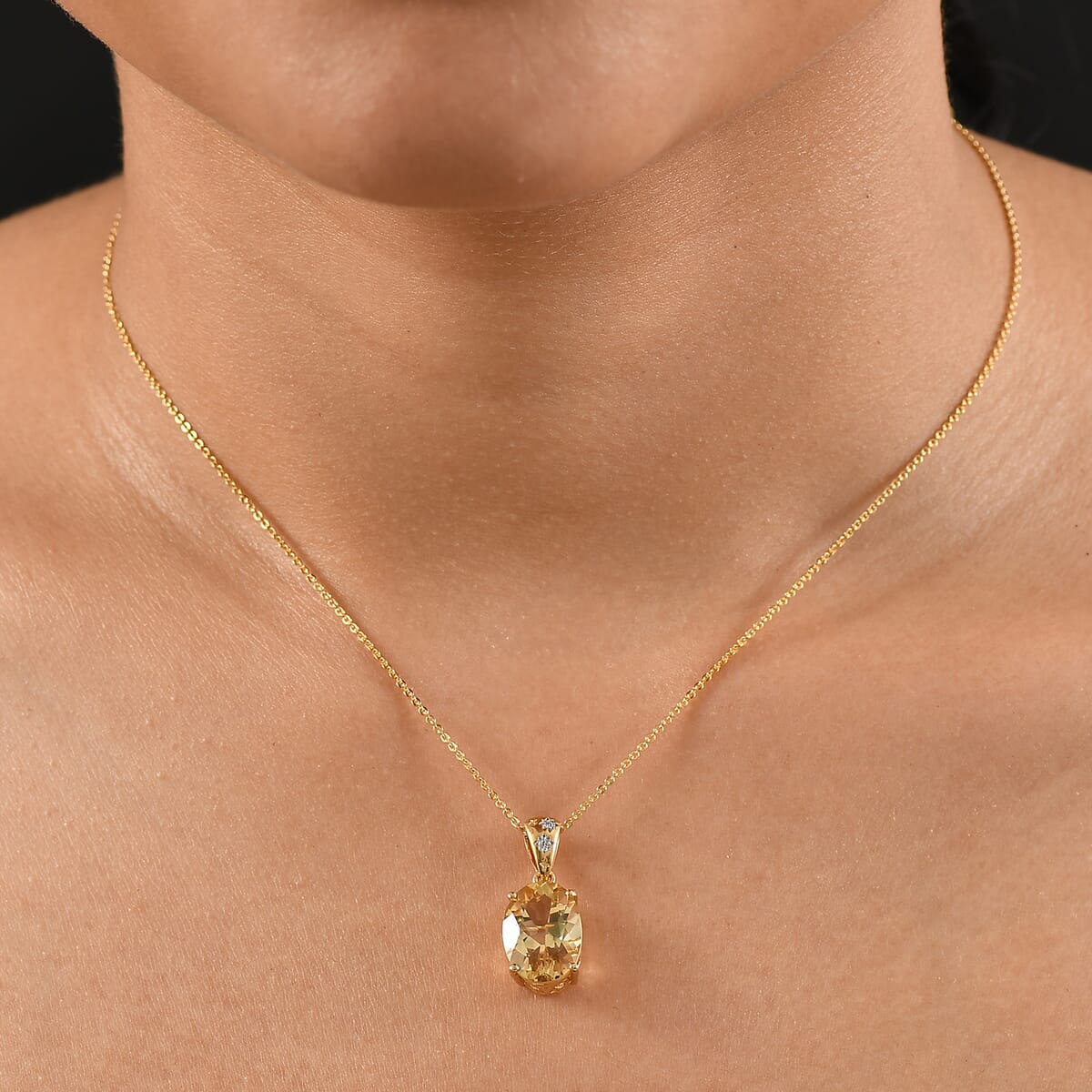 D'Joy Yellow Labradorite and Luxuriant Lab Grown Diamond 5.25 ctw Solaris Crown Pendant Necklace 20 Inches in 18K Vermeil Yellow Gold Over Sterling Silver image number 2