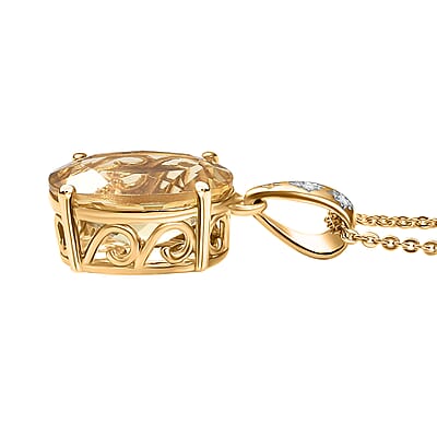 D'Joy Yellow Labradorite and Luxuriant Lab Grown Diamond 5.25 ctw Solaris Crown Pendant Necklace 20 Inches in 18K Vermeil Yellow Gold Over Sterling Silver
