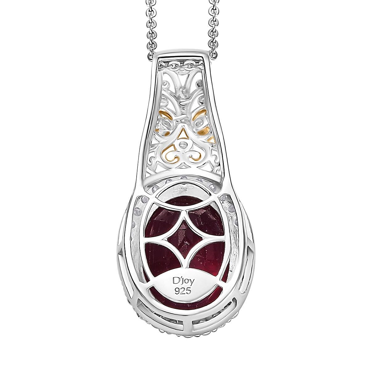 Niassa Ruby (FF) and Moissanite 8.80 ctw Pendant Necklace in 18K Vermeil YG and Rhodium Over Sterling Silver 20 Inches