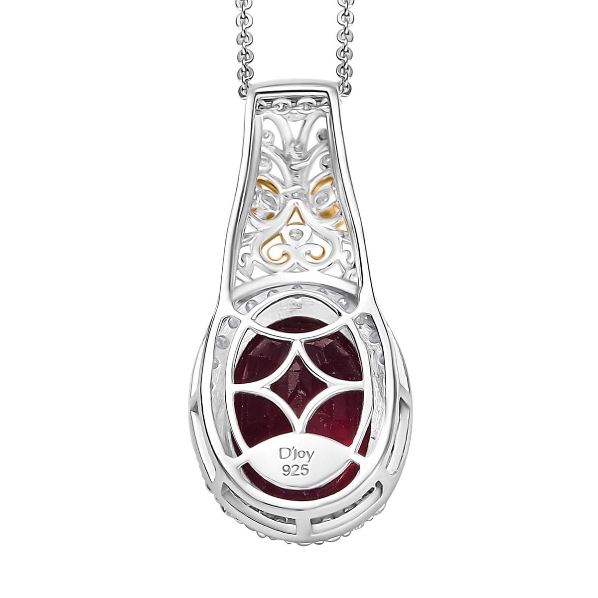 Niassa Ruby (FF) and Moissanite 8.80 ctw Pendant Necklace in 18K Vermeil YG and Rhodium Over Sterling Silver 20 Inches image number 4