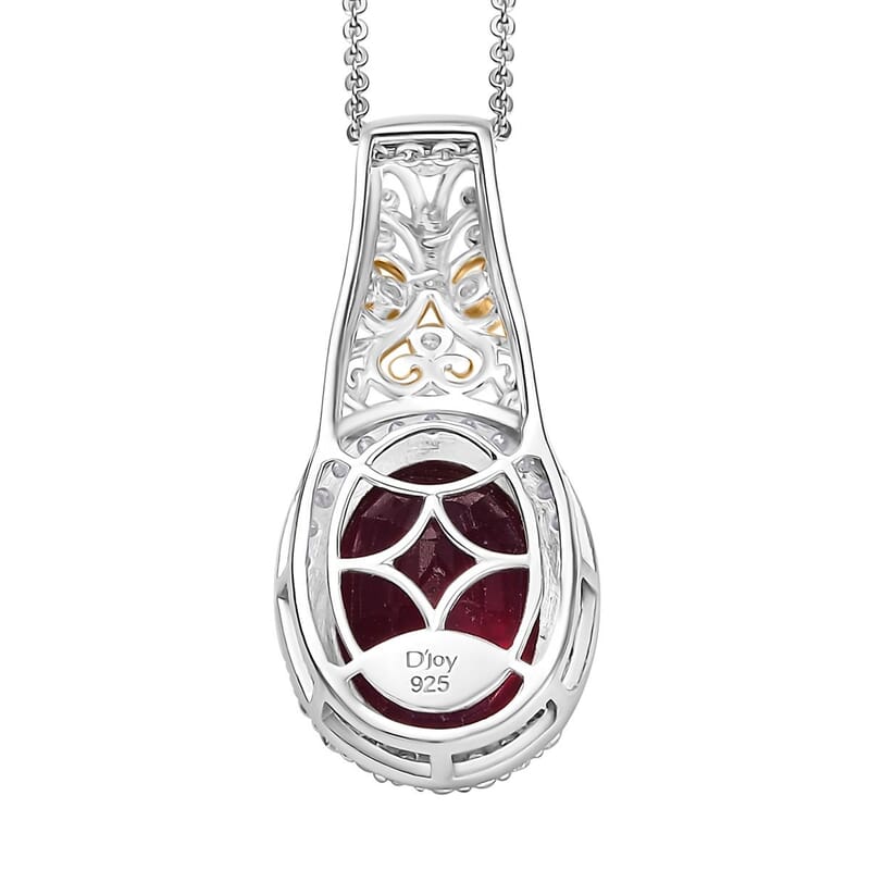 D'Joy Premium Niassa Ruby (FF) and Moissanite 8.80 ctw Empress Crest Pendant Necklace in 18K Vermeil YG and Rhodium Over Sterling Silver 20 Inches