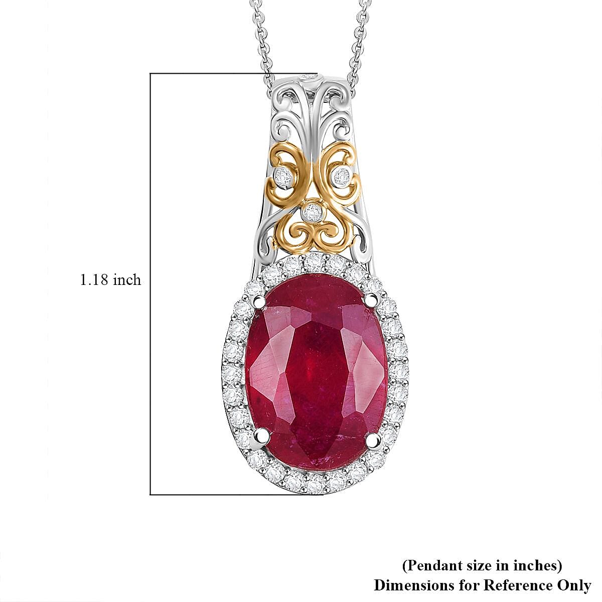 Niassa Ruby (FF) and Moissanite 8.80 ctw Pendant Necklace in 18K Vermeil YG and Rhodium Over Sterling Silver 20 Inches