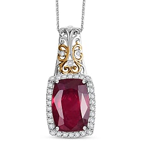 D'Joy Premium Niassa Ruby (FF) and Moissanite 11.10 ctw Empress Crest Pendant Necklace in 18K Vermeil YG and Rhodium Over Sterling Silver 20 Inches