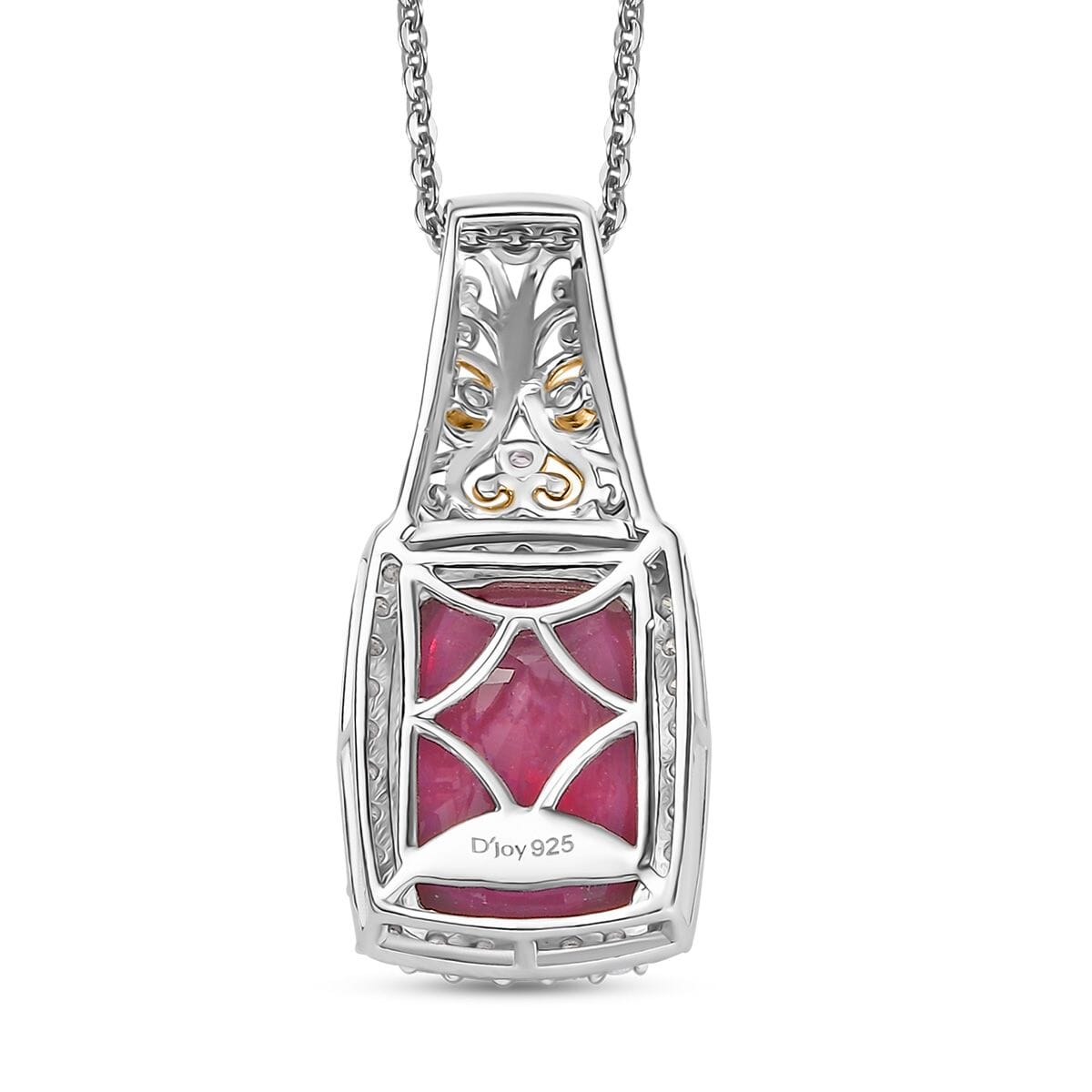 Niassa Ruby (FF) and Moissanite 11.10 ctw Pendant Necklace in 18K Vermeil YG and Rhodium Over Sterling Silver 20 Inches image number 4