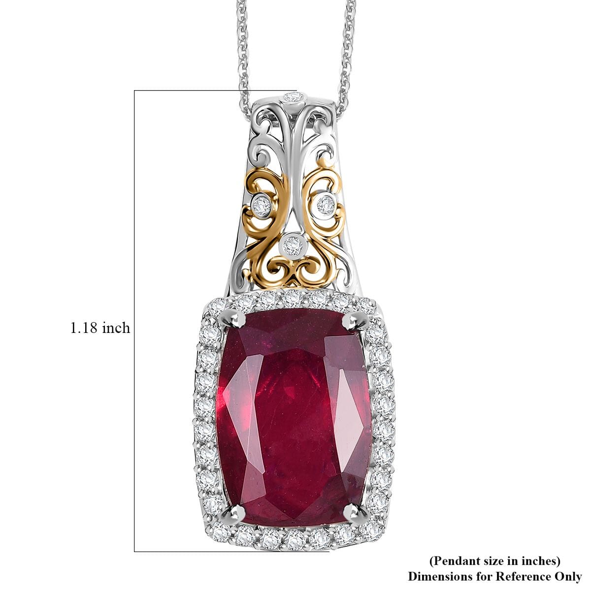 Niassa Ruby (FF) and Moissanite 11.10 ctw Pendant Necklace in 18K Vermeil YG and Rhodium Over Sterling Silver 20 Inches image number 6