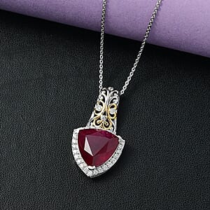 D'Joy Niassa Ruby (FF) and Moissanite 9.40 ctw Empress Crest Pendant Necklace in 18K Vermeil YG and Rhodium Over Sterling Silver 20 Inches