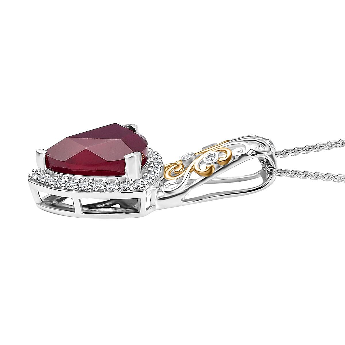 D'Joy Niassa Ruby (FF) and Moissanite 9.40 ctw Empress Crest Pendant Necklace in 18K Vermeil YG and Rhodium Over Sterling Silver 20 Inches image number 3