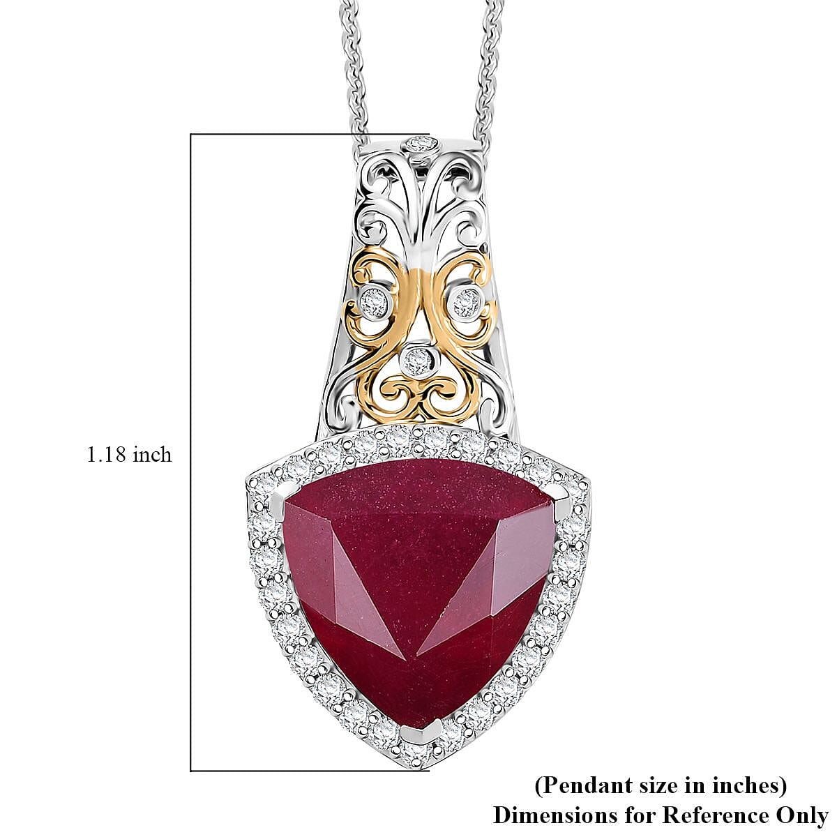 D'Joy Niassa Ruby (FF) and Moissanite 9.40 ctw Empress Crest Pendant Necklace in 18K Vermeil YG and Rhodium Over Sterling Silver 20 Inches image number 5