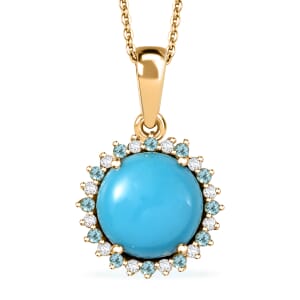 D'Joy Sleeping Beauty Turquoise, AAA Paraiba Tourmaline and Diamond 2.85 ctw Ocean Empress Pendant Necklace in 18K Vermeil Yellow Gold Over Sterling Silver 20 Inches
