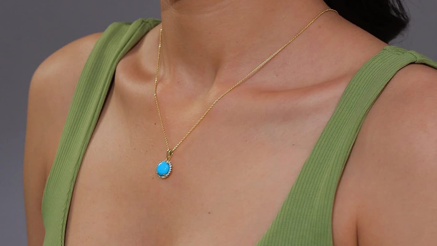 D'Joy Sleeping Beauty Turquoise, AAA Paraiba Tourmaline and Diamond 2.85 ctw Ocean Empress Pendant Necklace in 18K Vermeil Yellow Gold Over Sterling Silver 20 Inches