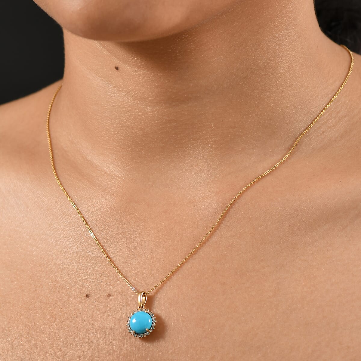 D'Joy Sleeping Beauty Turquoise, AAA Paraiba Tourmaline and Diamond 2.85 ctw Ocean Empress Pendant Necklace in 18K Vermeil Yellow Gold Over Sterling Silver 20 Inches image number 2