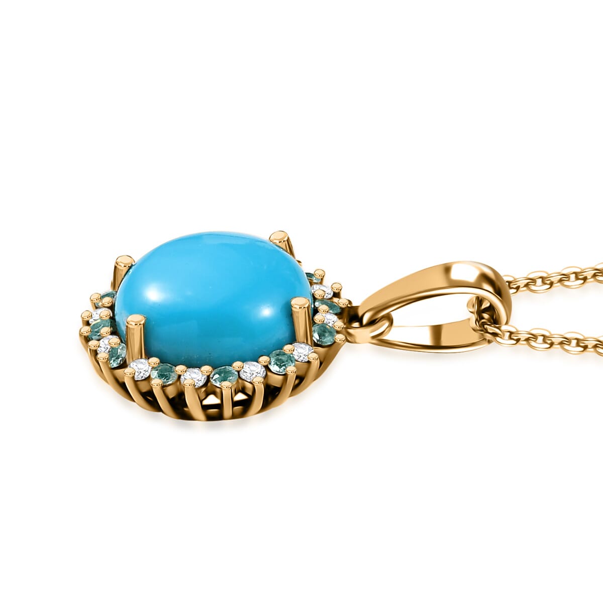 D'Joy Sleeping Beauty Turquoise, AAA Paraiba Tourmaline and Diamond 2.85 ctw Ocean Empress Pendant Necklace in 18K Vermeil Yellow Gold Over Sterling Silver 20 Inches image number 3