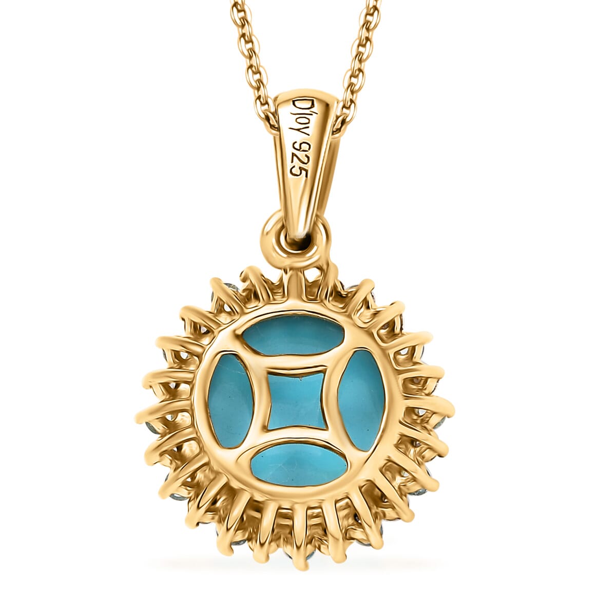 D'Joy Sleeping Beauty Turquoise, AAA Paraiba Tourmaline and Diamond 2.85 ctw Ocean Empress Pendant Necklace in 18K Vermeil Yellow Gold Over Sterling Silver 20 Inches image number 4