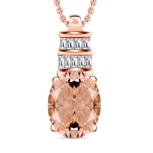 Rhapsody AAAA Pink Morganite and E-F VS2 Diamond 2.54 ctw Pendant Necklace 20 Inches in 18K Rose Gold