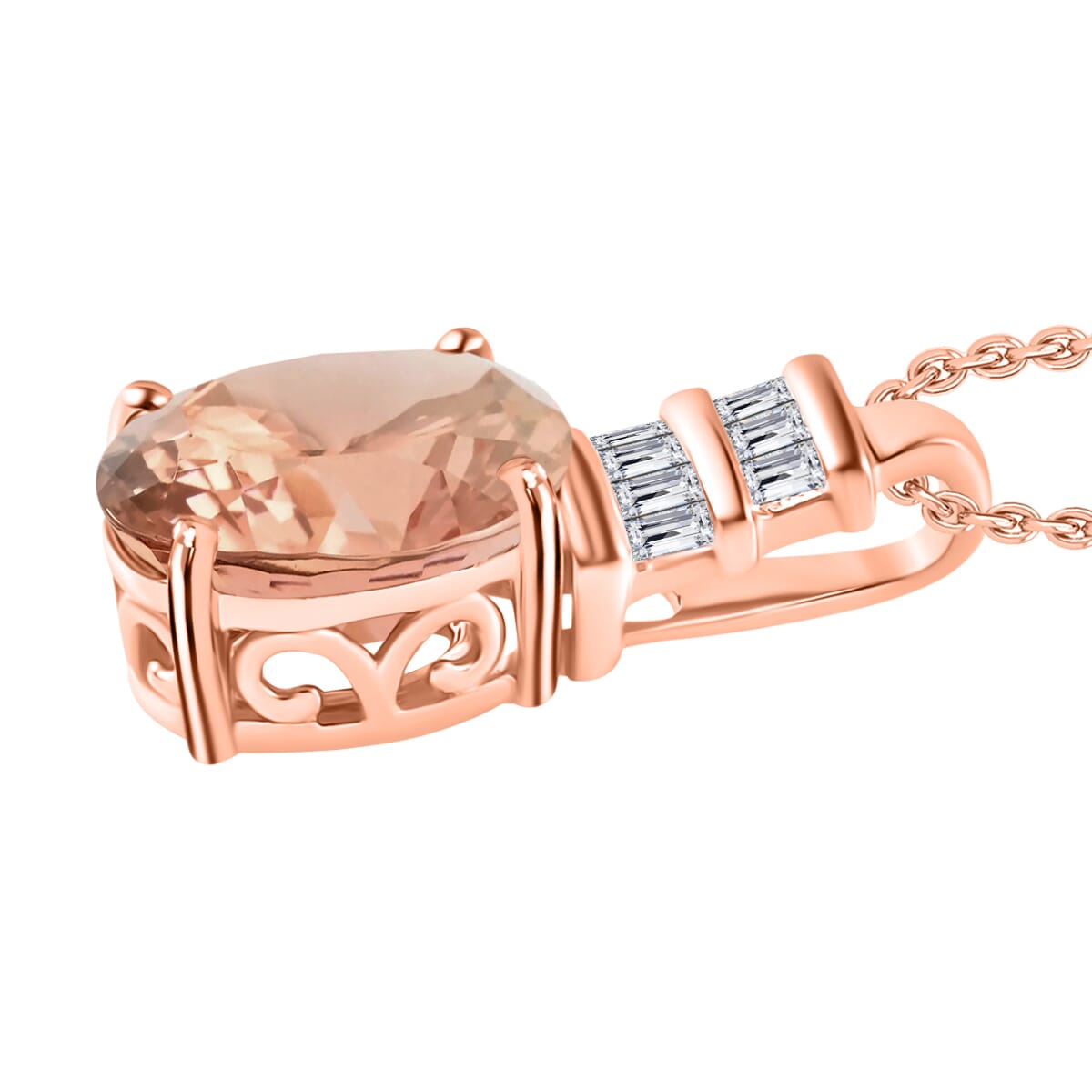 Rhapsody AAAA Pink Morganite and E-F VS2 Diamond 2.54 ctw Pendant Necklace 20 Inches in 18K Rose Gold image number 2