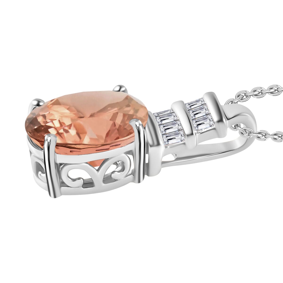 Rhapsody AAAA Pink Morganite and E-F VS2 Diamond 2.54 ctw Pendant Necklace 20 Inches in 950 Platinum image number 2