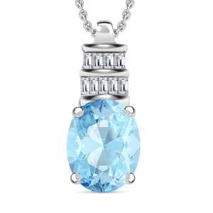 Luxoro Premium Mangoro Aquamarine and G-H I1 Diamond 1.84 ctw Pendant Necklace 20 Inches in 14K White Gold