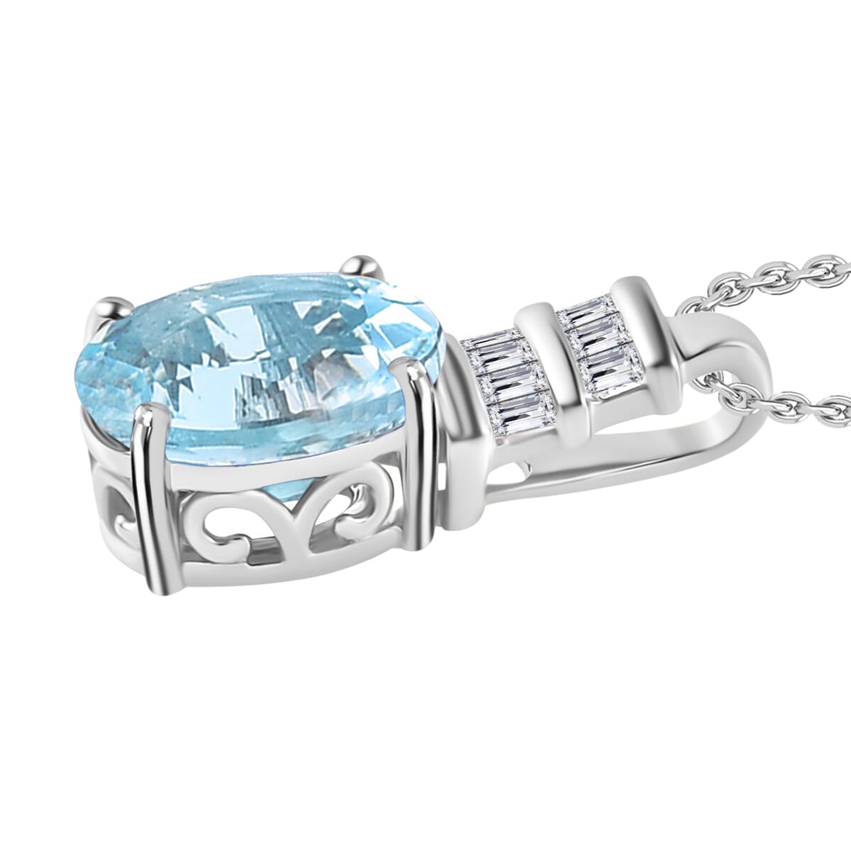 Luxoro Premium Mangoro Aquamarine and G-H I1 Diamond 1.84 ctw Pendant Necklace 20 Inches in 14K White Gold image number 2