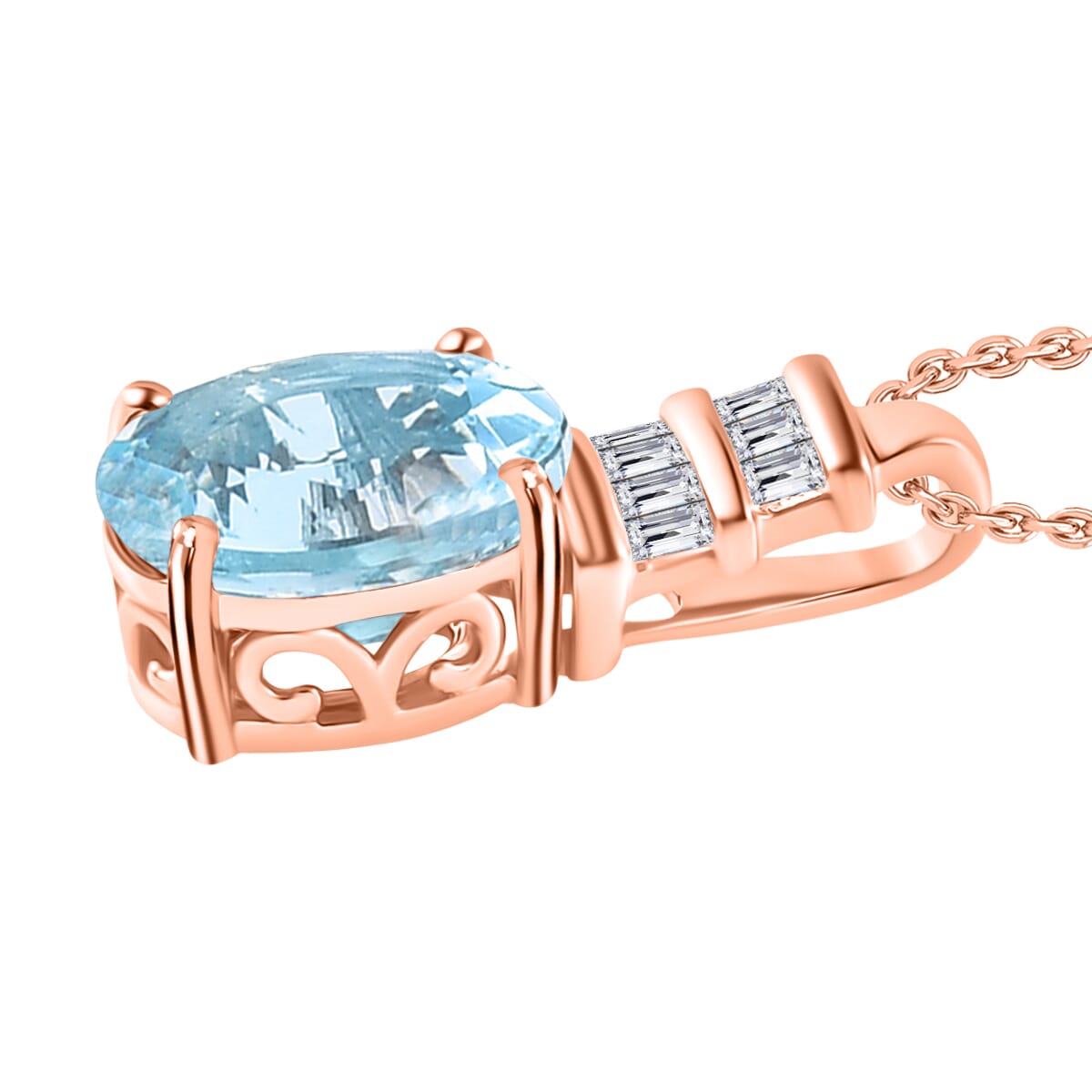 Luxoro Premium Mangoro Aquamarine and G-H I1 Diamond 1.84 ctw Pendant Necklace 20 Inches in 14K Rose Gold image number 2