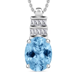 Rhapsody AAAA Santa Maria Aquamarine and E-F VS2 Diamond 1.94 ctw Pendant Necklace 20 Inches in 18K White Gold