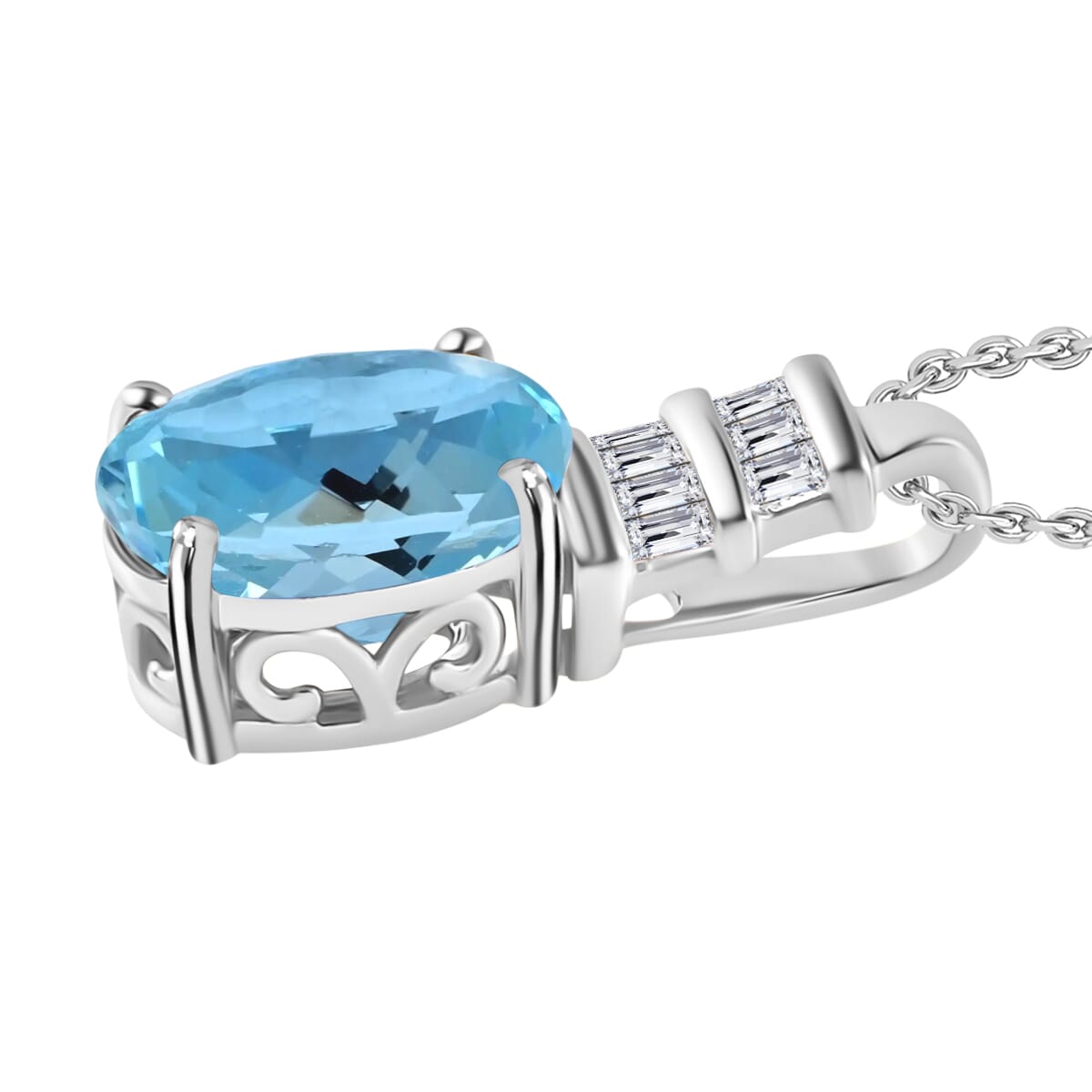 Rhapsody AAAA Santa Maria Aquamarine and E-F VS2 Diamond 1.94 ctw Pendant Necklace 20 Inches in 18K White Gold image number 2