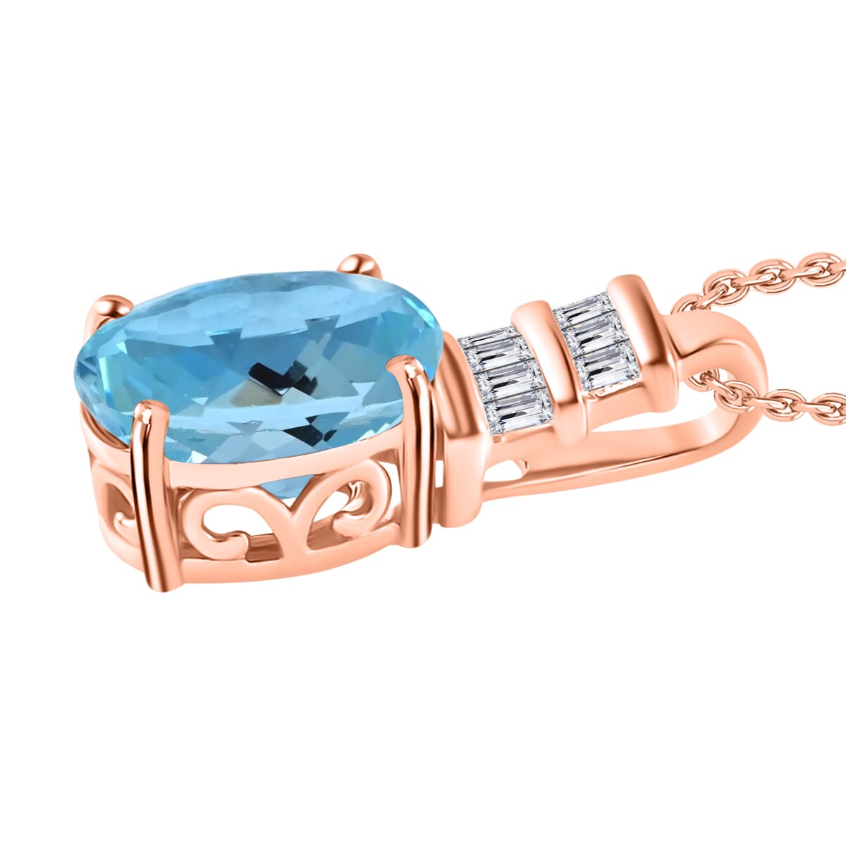 Rhapsody AAAA Santa Maria Aquamarine and E-F VS2 Diamond 1.94 ctw Pendant Necklace 20 Inches in 18K Rose Gold image number 2