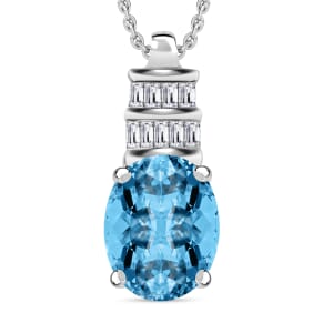 Rhapsody AAAA Santa Maria Aquamarine and E-F VS2 Diamond 1.94 ctw Pendant Necklace 20 Inches in 950 Platinum