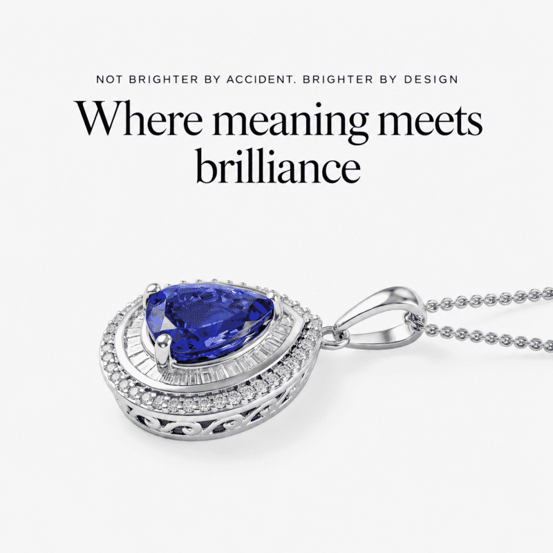 Tanzanite and White Diamond 2.30 ctw Pendant Necklace 20 Inches in Rhodium Over Sterling Silver