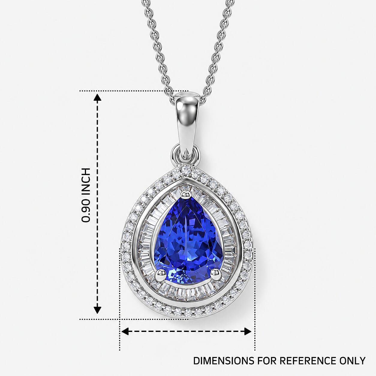 Tanzanite and White Diamond 2.30 ctw Pendant Necklace 20 Inches in Rhodium Over Sterling Silver