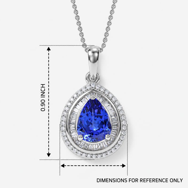 Tanzanite and White Diamond 2.30 ctw Pendant Necklace 20 Inches in Rhodium Over Sterling Silver