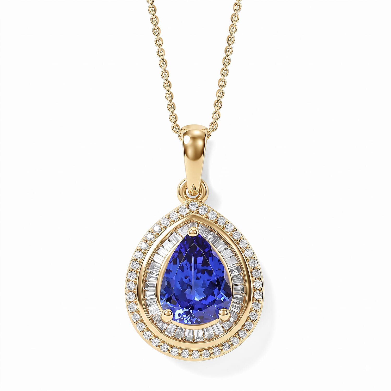 Tanzanite and White Diamond 2.30 ctw Pendant Necklace 20 Inches in 18K Vermeil Yellow Gold Over Sterling Silver