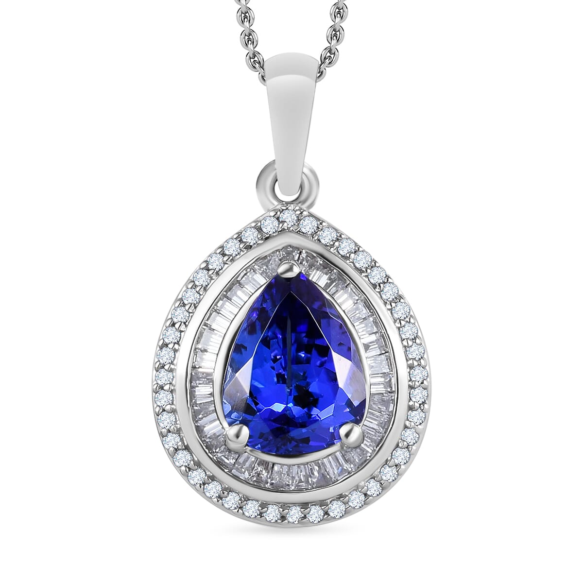 Luxoro Premium Tanzanite and G-H SI Diamond 2.30 ctw Pendant Necklace 20 Inches in 14K White Gold image number 0