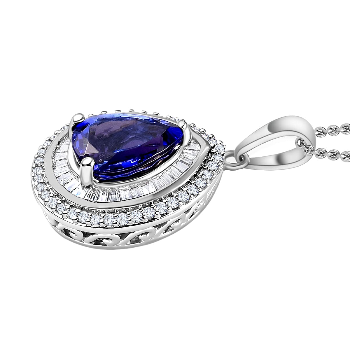 Luxoro Premium Tanzanite and G-H SI Diamond 2.30 ctw Pendant Necklace 20 Inches in 14K White Gold image number 2