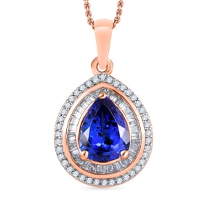 Luxoro Premium Tanzanite and G-H SI Diamond 2.30 ctw Pendant Necklace 20 Inches in 14K Rose Gold