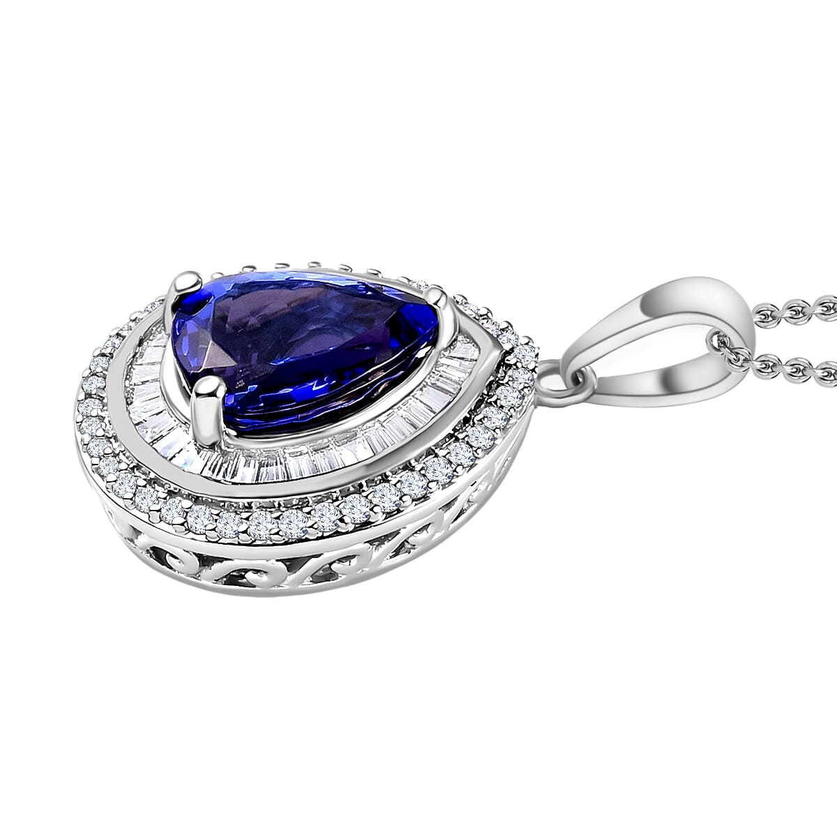 Rhapsody AAAA Tanzanite and E-F VS2 White Diamond 2.30 ctw Pendant Necklace 20 Inches in 18K White Gold image number 2