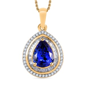 Rhapsody AAAA Tanzanite and E-F VS2 White Diamond 2.30 ctw Pendant Necklace 20 Inches in 18K Yellow Gold