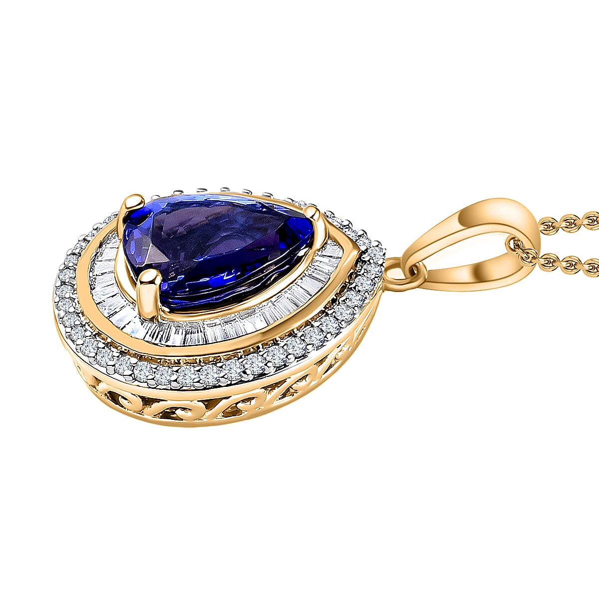Rhapsody AAAA Tanzanite and E-F VS2 White Diamond 2.30 ctw Pendant Necklace 20 Inches in 18K Yellow Gold (Del. in 10-12 Days) image number 2