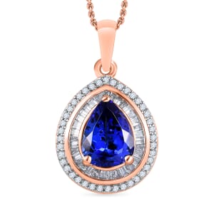 Rhapsody AAAA Tanzanite and E-F VS2 White Diamond 2.30 ctw Pendant Necklace 20 Inches in 18K Rose Gold