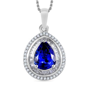 Rhapsody AAAA Tanzanite and E-F VS2 Diamond 2.30 ctw Pendant Necklace 20 Inches in 950 Platinum