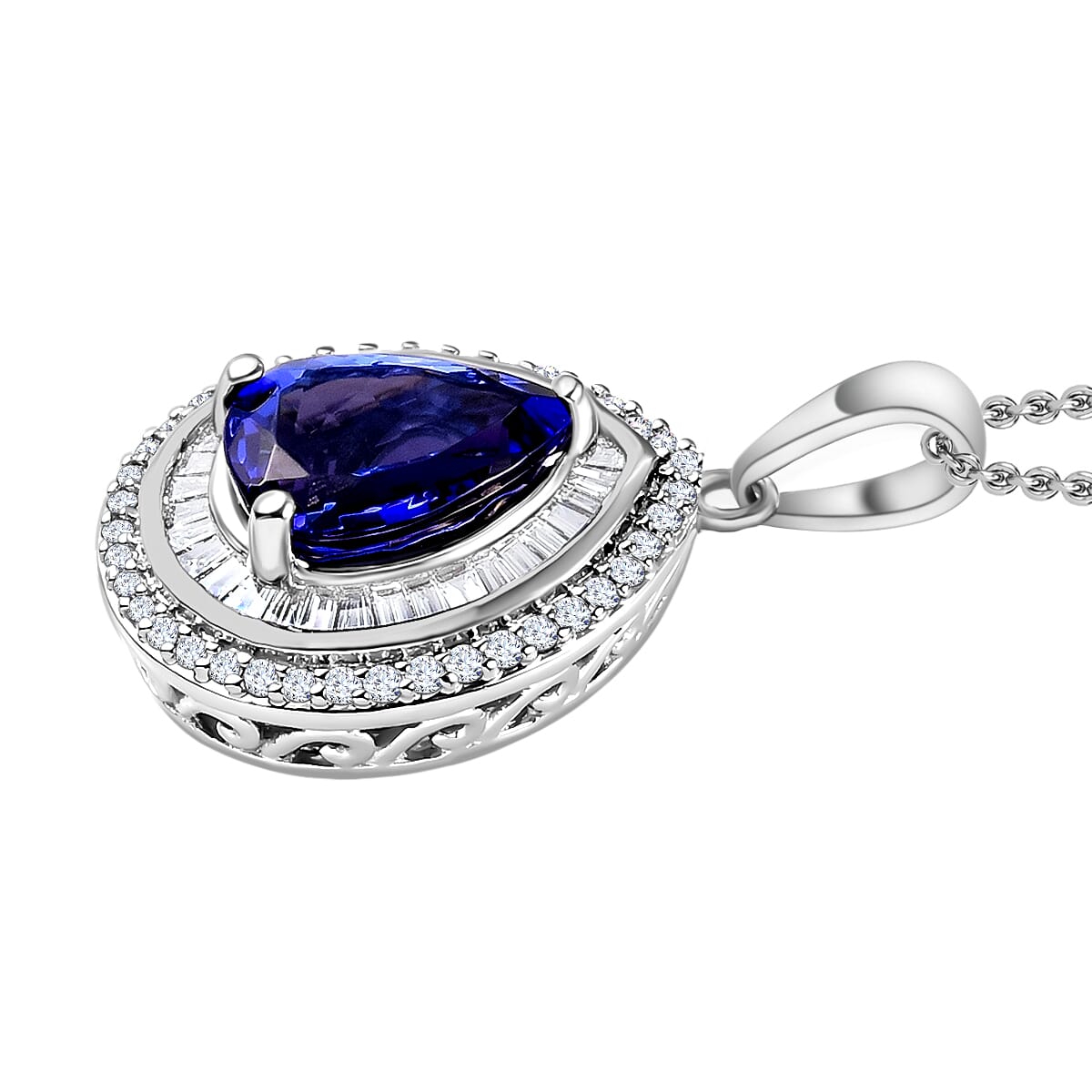 Rhapsody AAAA Tanzanite and E-F VS2 Diamond 2.30 ctw Pendant Necklace 20 Inches in 950 Platinum image number 2